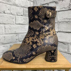 Joie Ramet Leather Python Ankle Boots 37.5 US 7.5 Brown Black Back Zip Booties